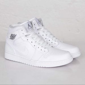 Nike Jordan 1 Retro Mid Sneakers in White Cool Grey